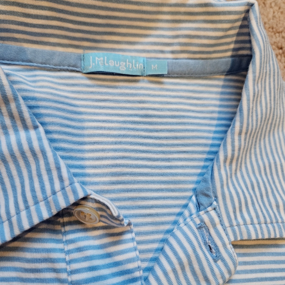 J. McLaughlin Polo in Stripe White/light Blue Mens M Casual Preppy Short Sleeve